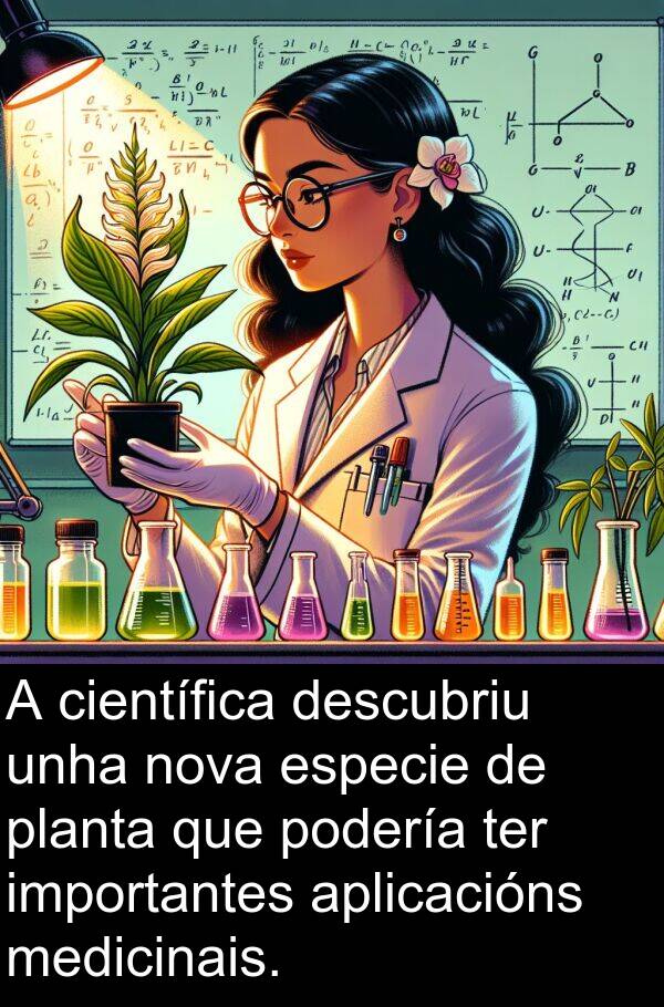 especie: A científica descubriu unha nova especie de planta que podería ter importantes aplicacións medicinais.