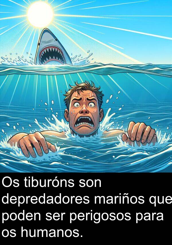perigosos: Os tiburóns son depredadores mariños que poden ser perigosos para os humanos.