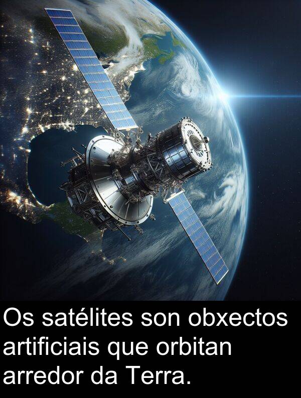 arredor: Os satélites son obxectos artificiais que orbitan arredor da Terra.