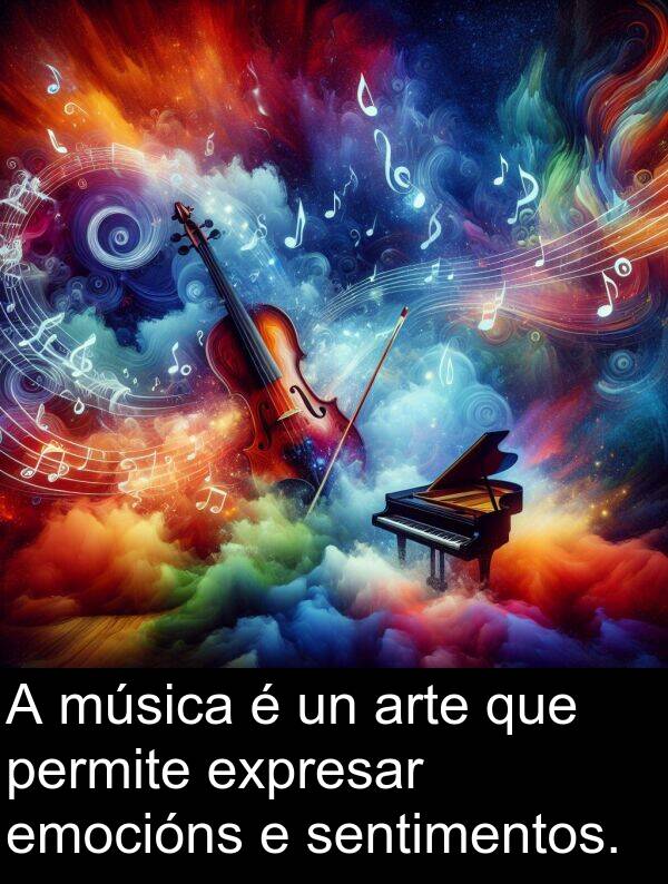 expresar: A música é un arte que permite expresar emocións e sentimentos.