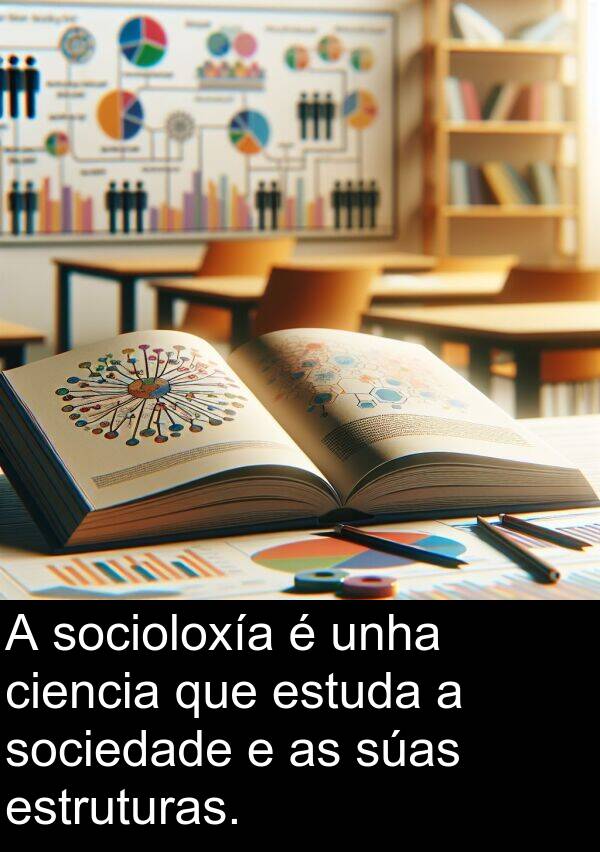 estuda: A socioloxía é unha ciencia que estuda a sociedade e as súas estruturas.