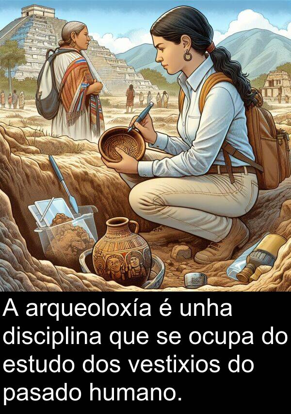 arqueoloxía: A arqueoloxía é unha disciplina que se ocupa do estudo dos vestixios do pasado humano.