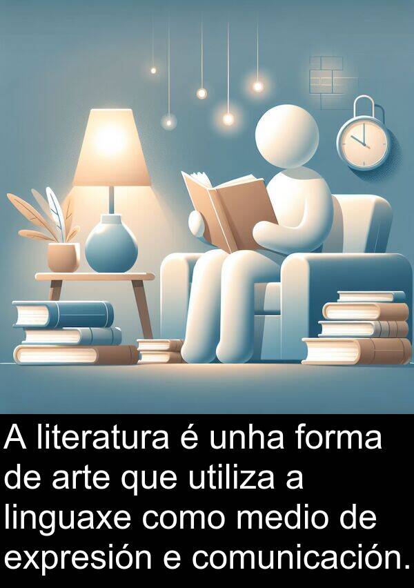 medio: A literatura é unha forma de arte que utiliza a linguaxe como medio de expresión e comunicación.