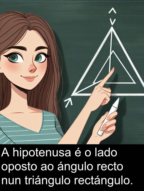rectángulo: A hipotenusa é o lado oposto ao ángulo recto nun triángulo rectángulo.