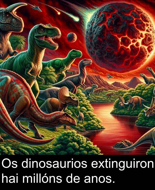 extinguiron: Os dinosaurios extinguiron hai millóns de anos.