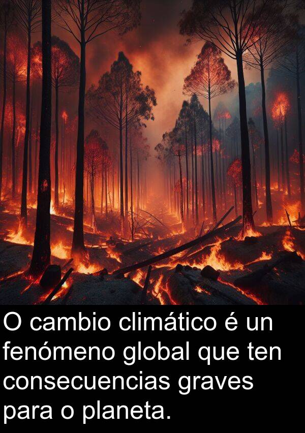 climático: O cambio climático é un fenómeno global que ten consecuencias graves para o planeta.