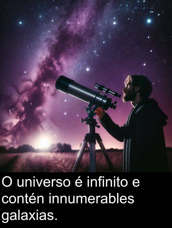 contén: O universo é infinito e contén innumerables galaxias.