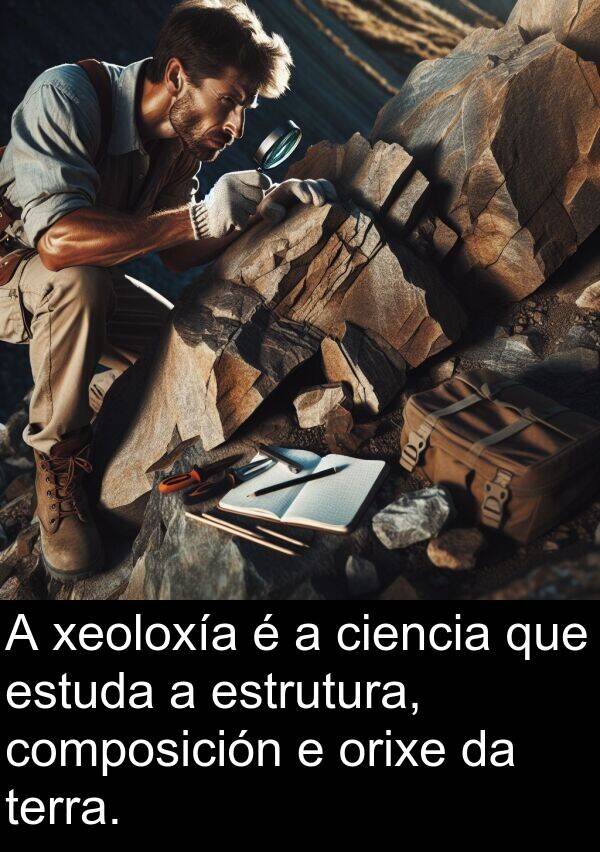 terra: A xeoloxía é a ciencia que estuda a estrutura, composición e orixe da terra.