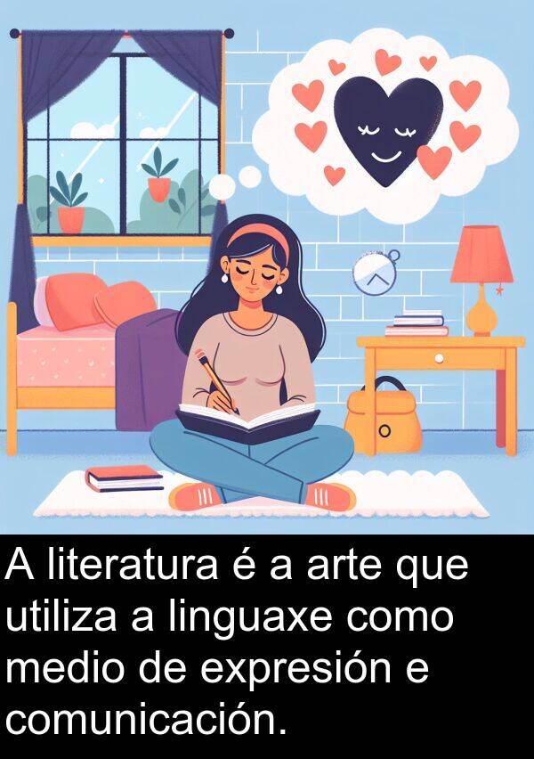 medio: A literatura é a arte que utiliza a linguaxe como medio de expresión e comunicación.