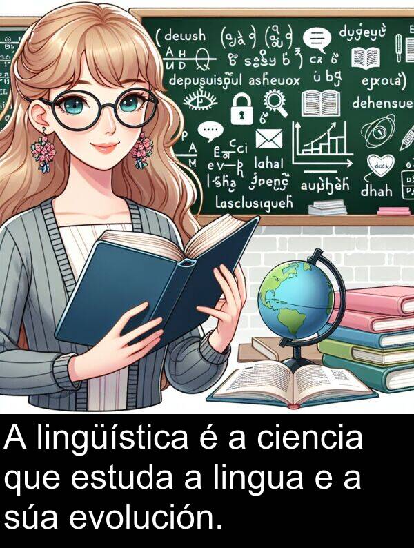 estuda: A lingüística é a ciencia que estuda a lingua e a súa evolución.