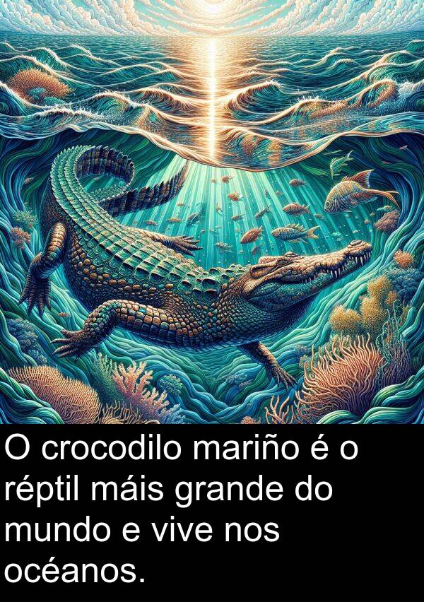 réptil: O crocodilo mariño é o réptil máis grande do mundo e vive nos océanos.