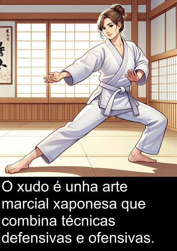 marcial: O xudo é unha arte marcial xaponesa que combina técnicas defensivas e ofensivas.