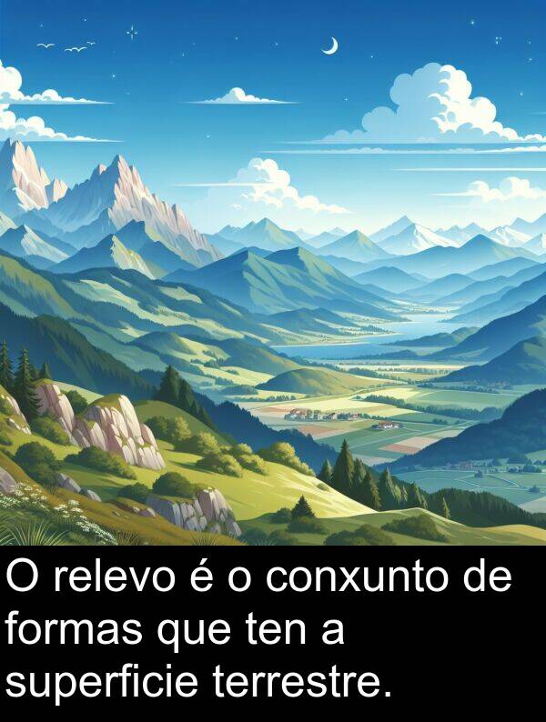 relevo: O relevo é o conxunto de formas que ten a superficie terrestre.