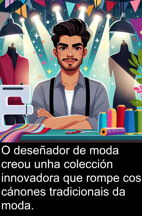 rompe: O deseñador de moda creou unha colección innovadora que rompe cos cánones tradicionais da moda.
