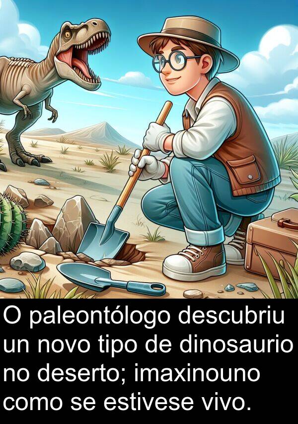 estivese: O paleontólogo descubriu un novo tipo de dinosaurio no deserto; imaxinouno como se estivese vivo.