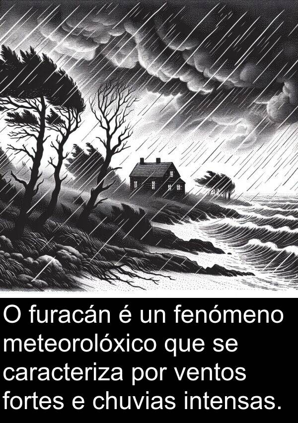furacán: O furacán é un fenómeno meteorolóxico que se caracteriza por ventos fortes e chuvias intensas.