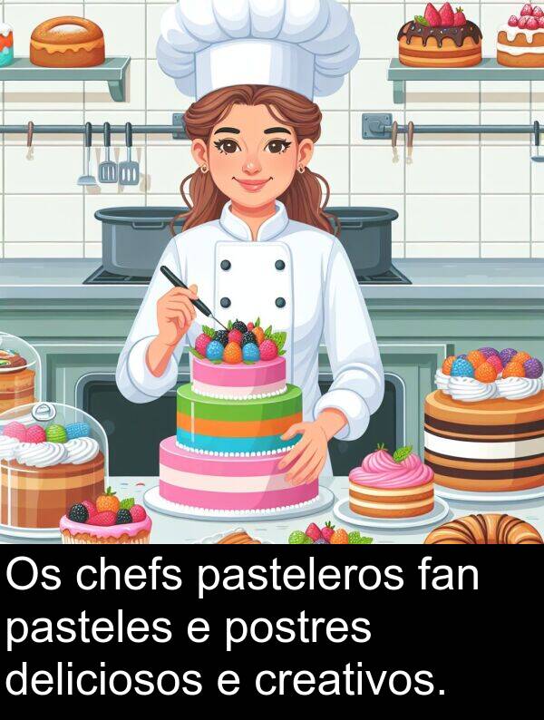 postres: Os chefs pasteleros fan pasteles e postres deliciosos e creativos.