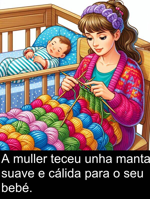 bebé: A muller teceu unha manta suave e cálida para o seu bebé.