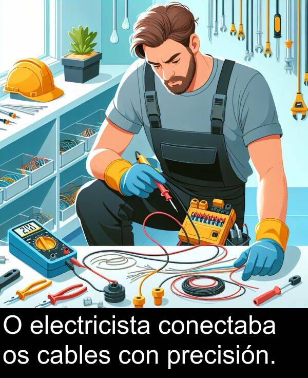 electricista: O electricista conectaba os cables con precisión.