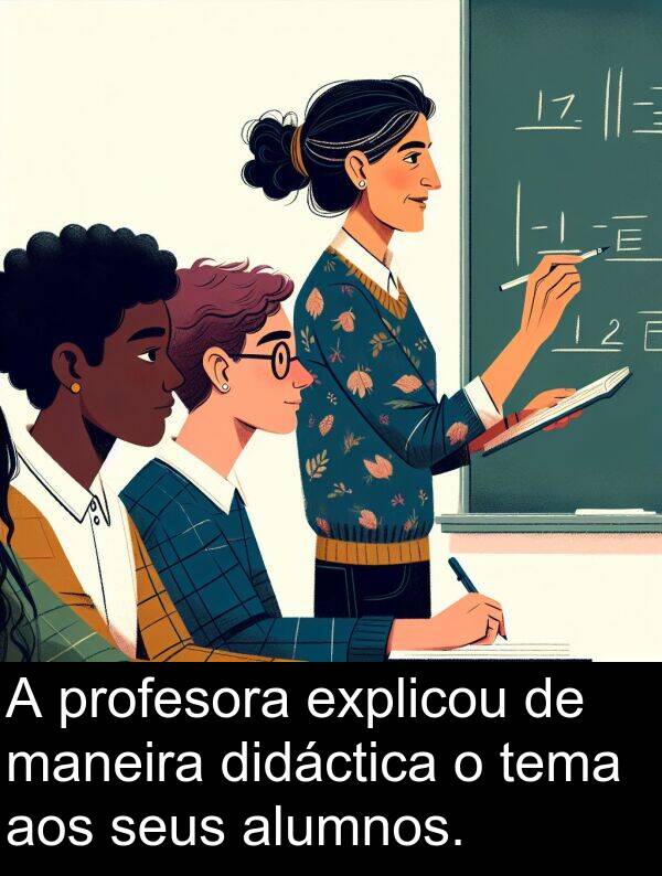 profesora: A profesora explicou de maneira didáctica o tema aos seus alumnos.