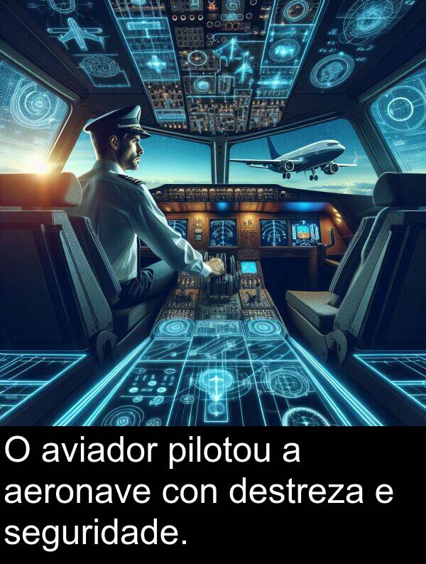 destreza: O aviador pilotou a aeronave con destreza e seguridade.