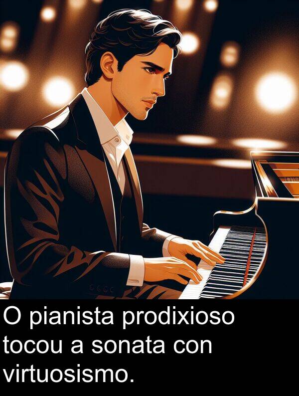 sonata: O pianista prodixioso tocou a sonata con virtuosismo.