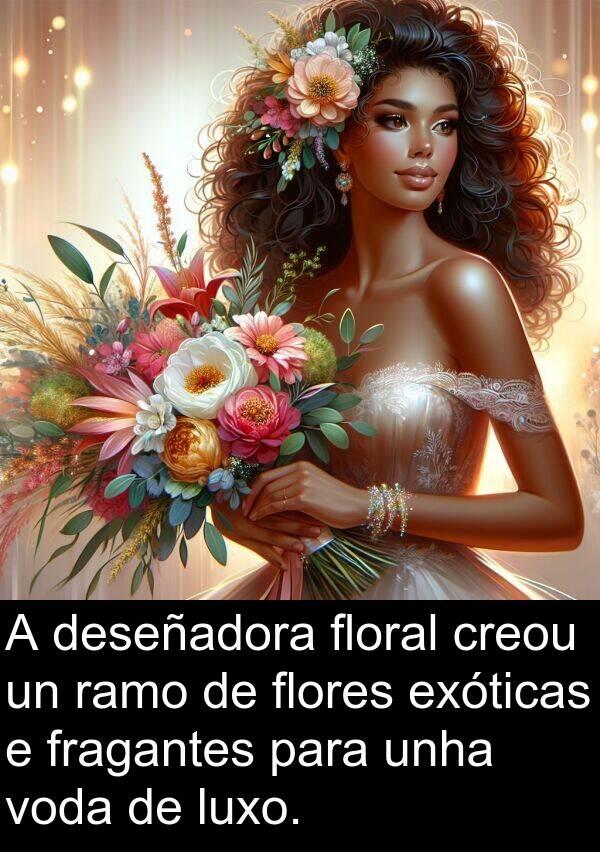fragantes: A deseñadora floral creou un ramo de flores exóticas e fragantes para unha voda de luxo.