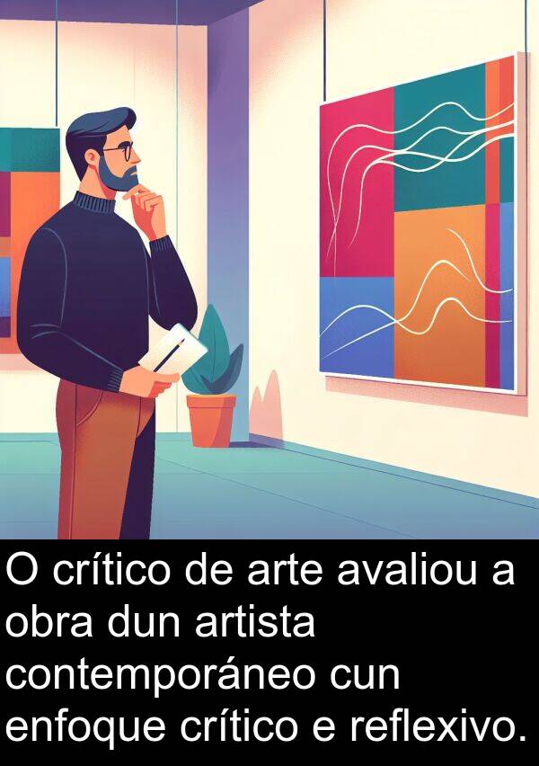 reflexivo: O crítico de arte avaliou a obra dun artista contemporáneo cun enfoque crítico e reflexivo.