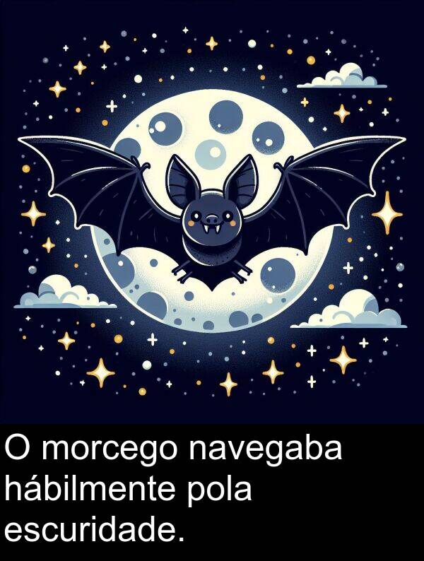 escuridade: O morcego navegaba hábilmente pola escuridade.