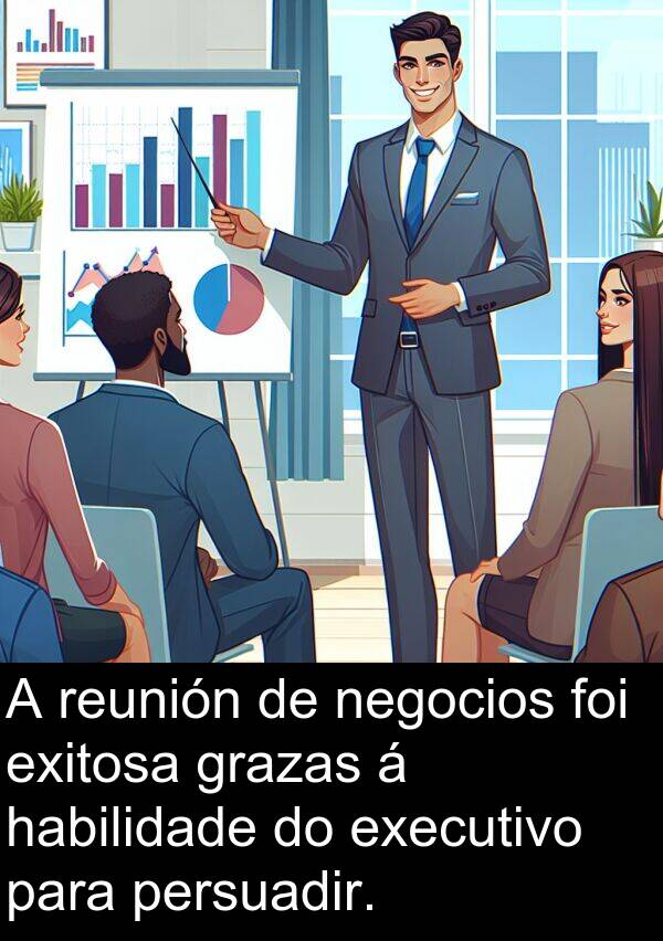 persuadir: A reunión de negocios foi exitosa grazas á habilidade do executivo para persuadir.