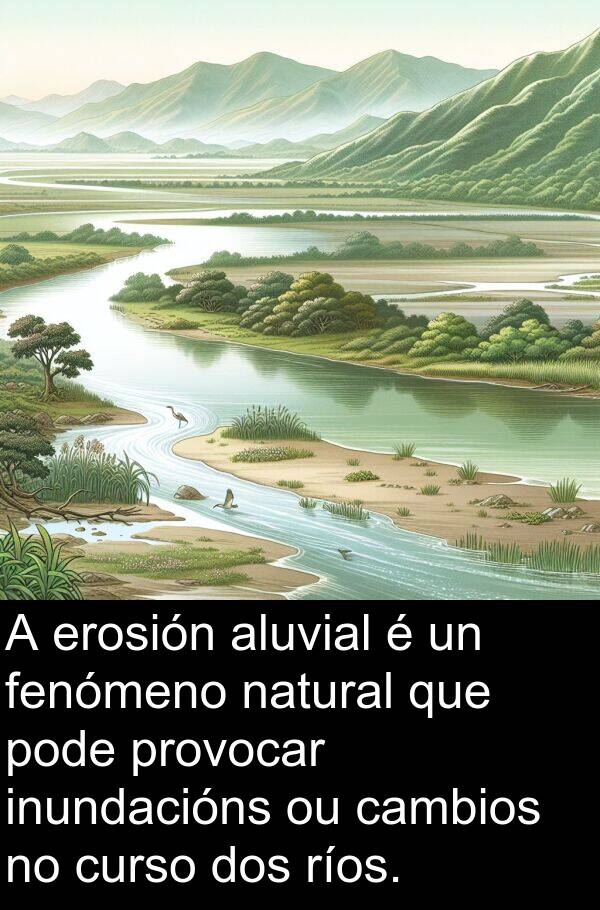 ríos: A erosión aluvial é un fenómeno natural que pode provocar inundacións ou cambios no curso dos ríos.