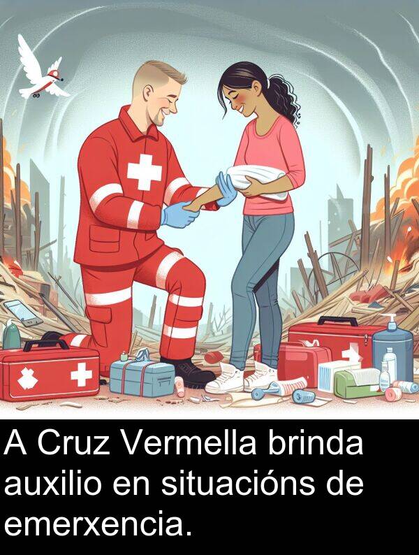 emerxencia: A Cruz Vermella brinda auxilio en situacións de emerxencia.