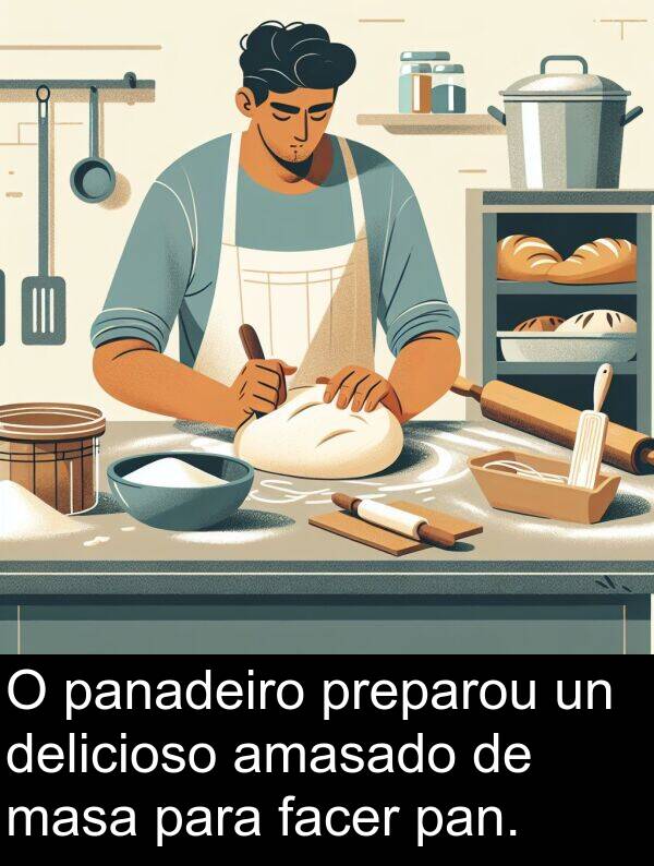 panadeiro: O panadeiro preparou un delicioso amasado de masa para facer pan.