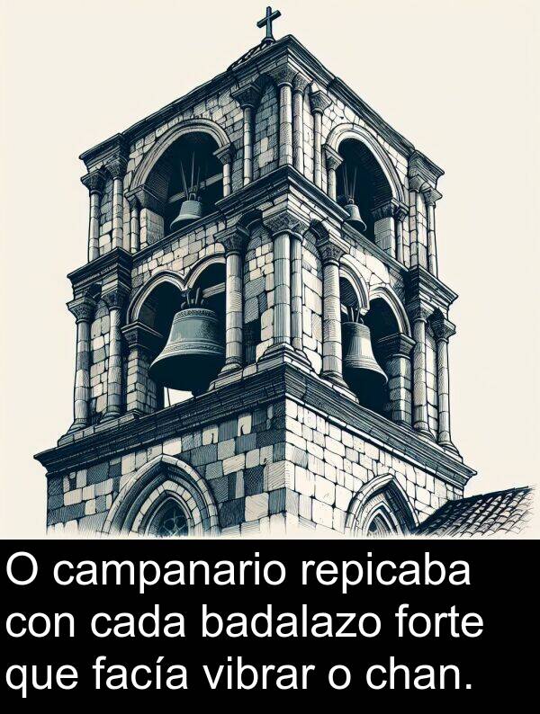 repicaba: O campanario repicaba con cada badalazo forte que facía vibrar o chan.
