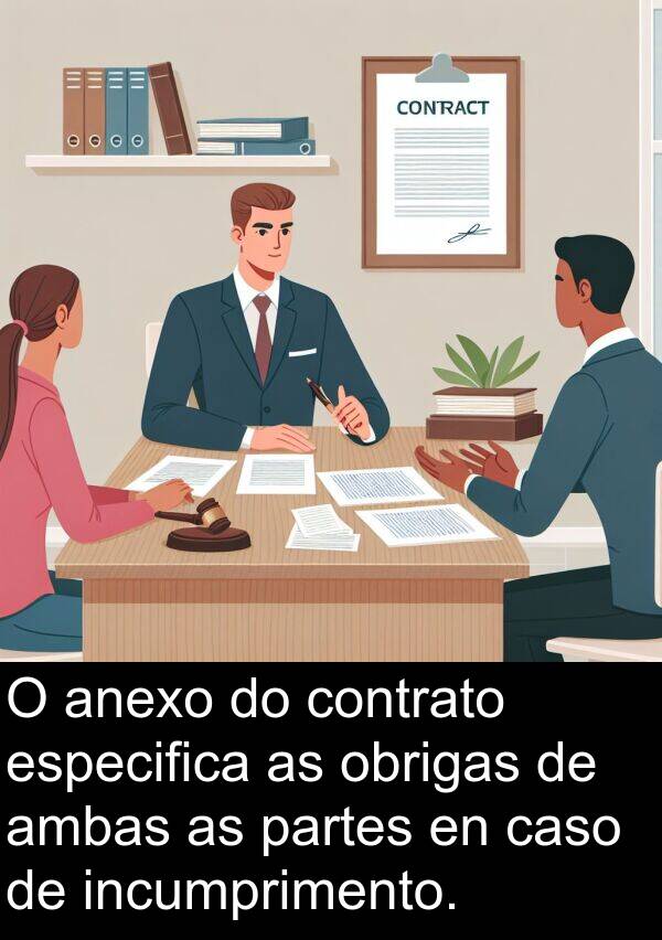 especifica: O anexo do contrato especifica as obrigas de ambas as partes en caso de incumprimento.