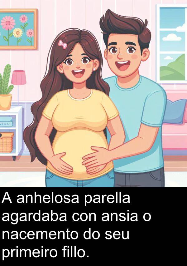 parella: A anhelosa parella agardaba con ansia o nacemento do seu primeiro fillo.