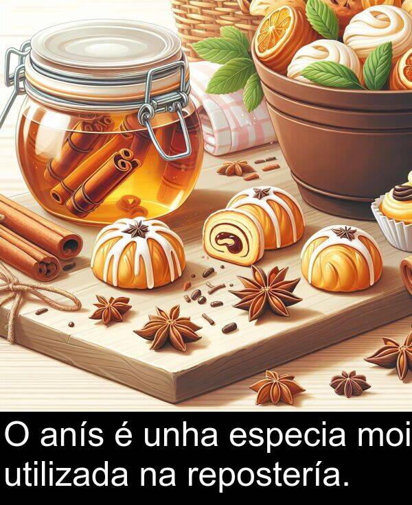 repostería: O anís é unha especia moi utilizada na repostería.