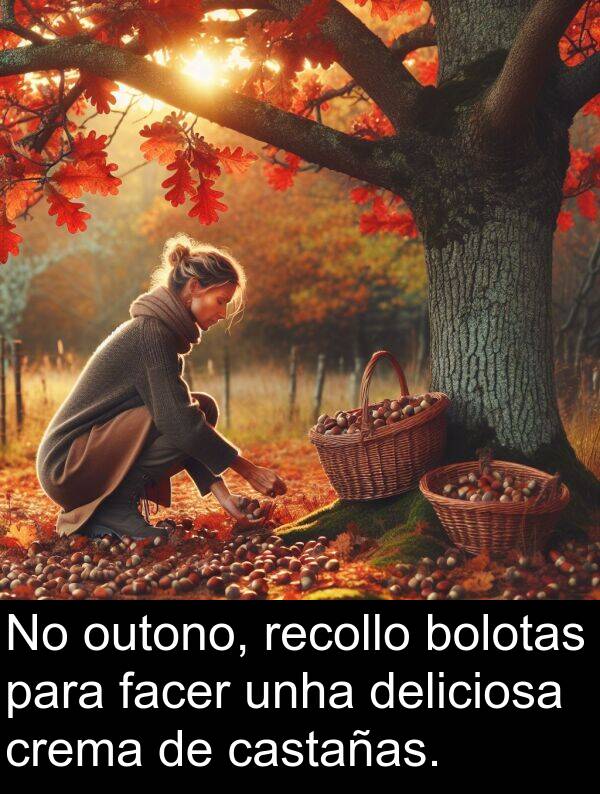 recollo: No outono, recollo bolotas para facer unha deliciosa crema de castañas.