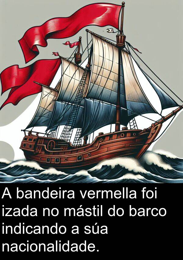 bandeira: A bandeira vermella foi izada no mástil do barco indicando a súa nacionalidade.
