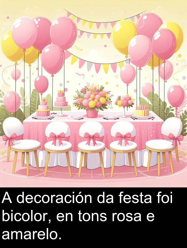 rosa: A decoración da festa foi bicolor, en tons rosa e amarelo.