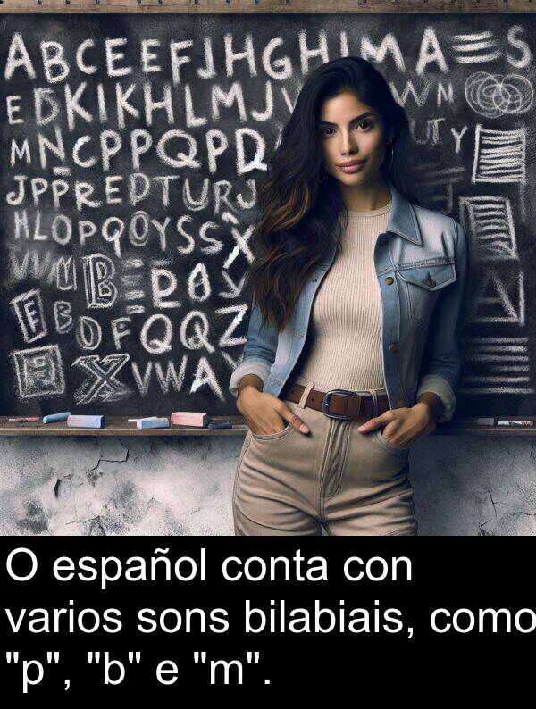 sons: O español conta con varios sons bilabiais, como "p", "b" e "m".