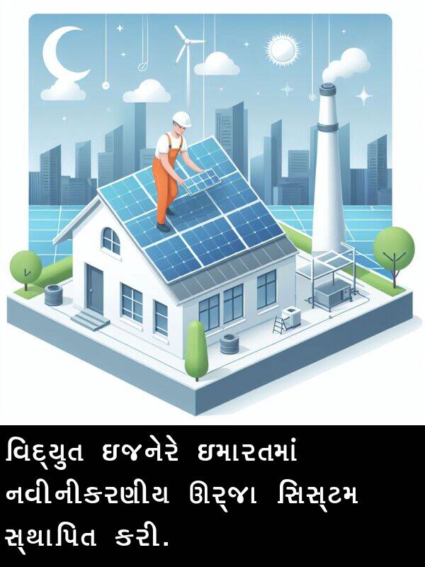 ઇજનેરે: વિદ્યુત ઇજનેરે ઇમારતમાં નવીનીકરણીય ઊર્જા સિસ્ટમ સ્થાપિત કરી.