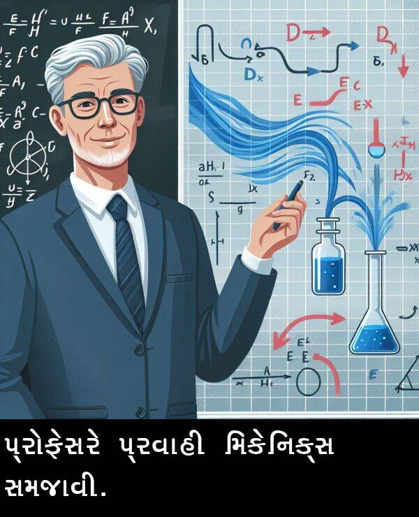 પ્રોફેસરે: પ્રોફેસરે પ્રવાહી મિકેનિક્સ સમજાવી.