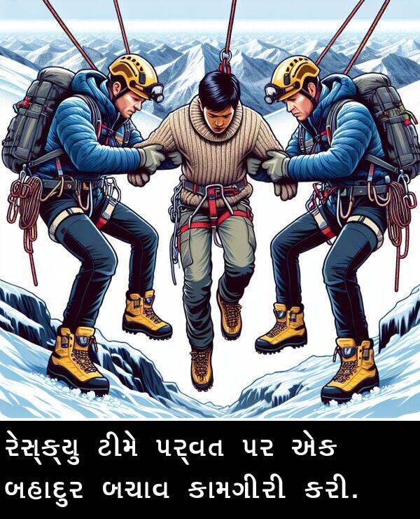 ટીમે: રેસ્ક્યુ ટીમે પર્વત પર એક બહાદુર બચાવ કામગીરી કરી.