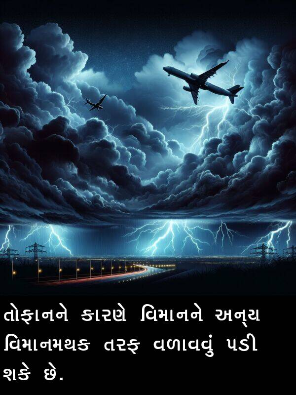 તોફાનને: તોફાનને કારણે વિમાનને અન્ય વિમાનમથક તરફ વળાવવું પડી શકે છે.