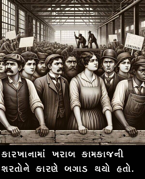 કારણે: કારખાનામાં ખરાબ કામકાજની શરતોને કારણે બગાડ થયો હતો.