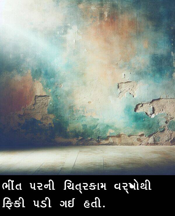 ચિત્રકામ: ભીંત પરની ચિત્રકામ વર્ષોથી ફિકી પડી ગઈ હતી.