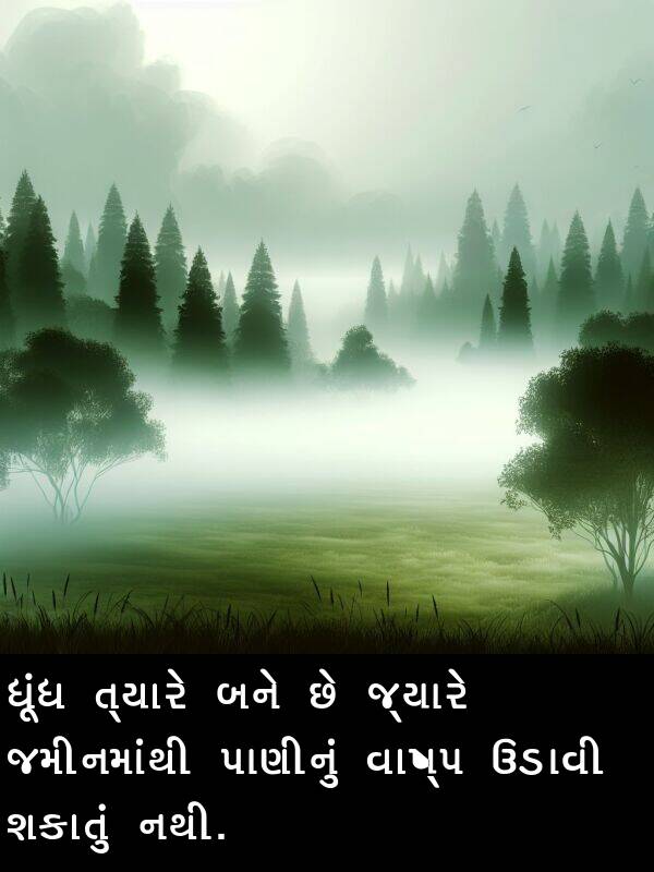 જમીનમાંથી: ધૂંધ ત્યારે બને છે જ્યારે જમીનમાંથી પાણીનું વાષ્પ ઉડાવી શકાતું નથી.