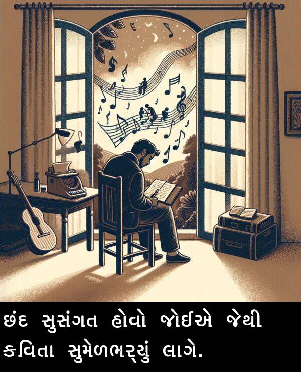 લાગે: છંદ સુસંગત હોવો જોઈએ જેથી કવિતા સુમેળભર્યું લાગે.