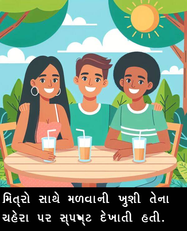 ખુશી: મિત્રો સાથે મળવાની ખુશી તેના ચહેરા પર સ્પષ્ટ દેખાતી હતી.